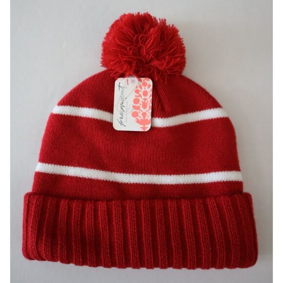 Free People Movement CB205C-K163 O/S Cherry Red Apres Ski Team Pom Beanie - Picture 2 of 5